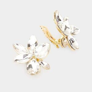 Marquise Teardrop Clear Crystal Cluster Clip on Gold Earrings NWT